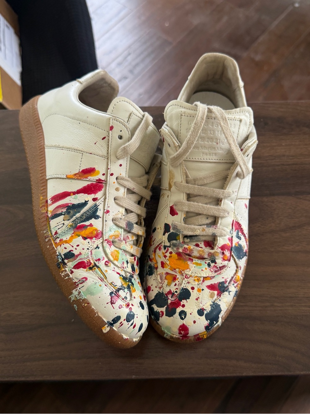 Maison Martin Margiela Cream Paint-Splatter Sneakers